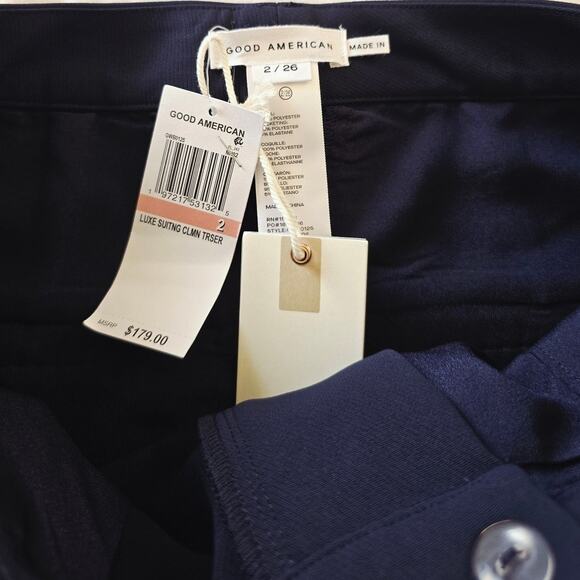 NWT Good American Navy High Rise Luxe Suiting Column Trousers Size 2 - Picture 3 of 6